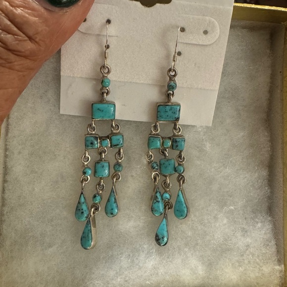 Turquoise and Silver Chandelier Earrings - Picture 4 of 4